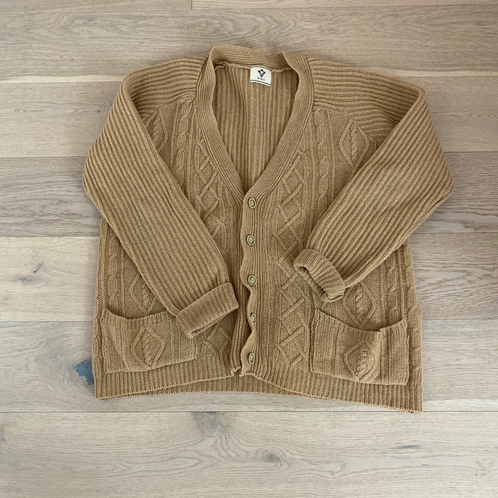 Oversized wool grandfather cardigan.